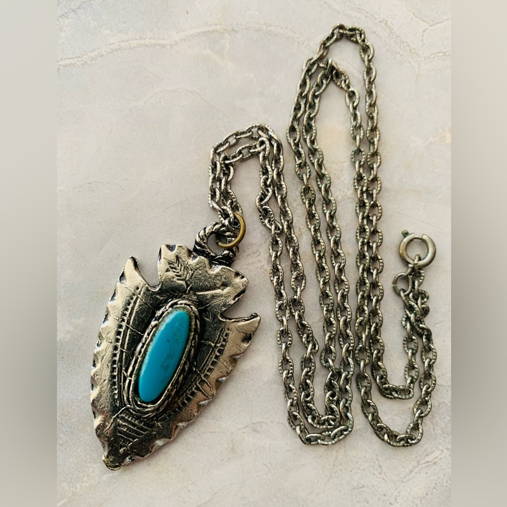 Silver and Turquoise Arrowhead Pendant Necklace - Picture 6 of 6